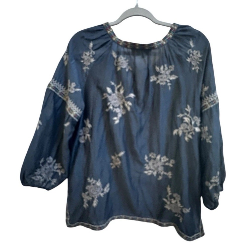 Johnny Was‎ Workshop Sophia Top Embroidered Peasant Blouse Silk Blend Sz Medium - Picture 8 of 8